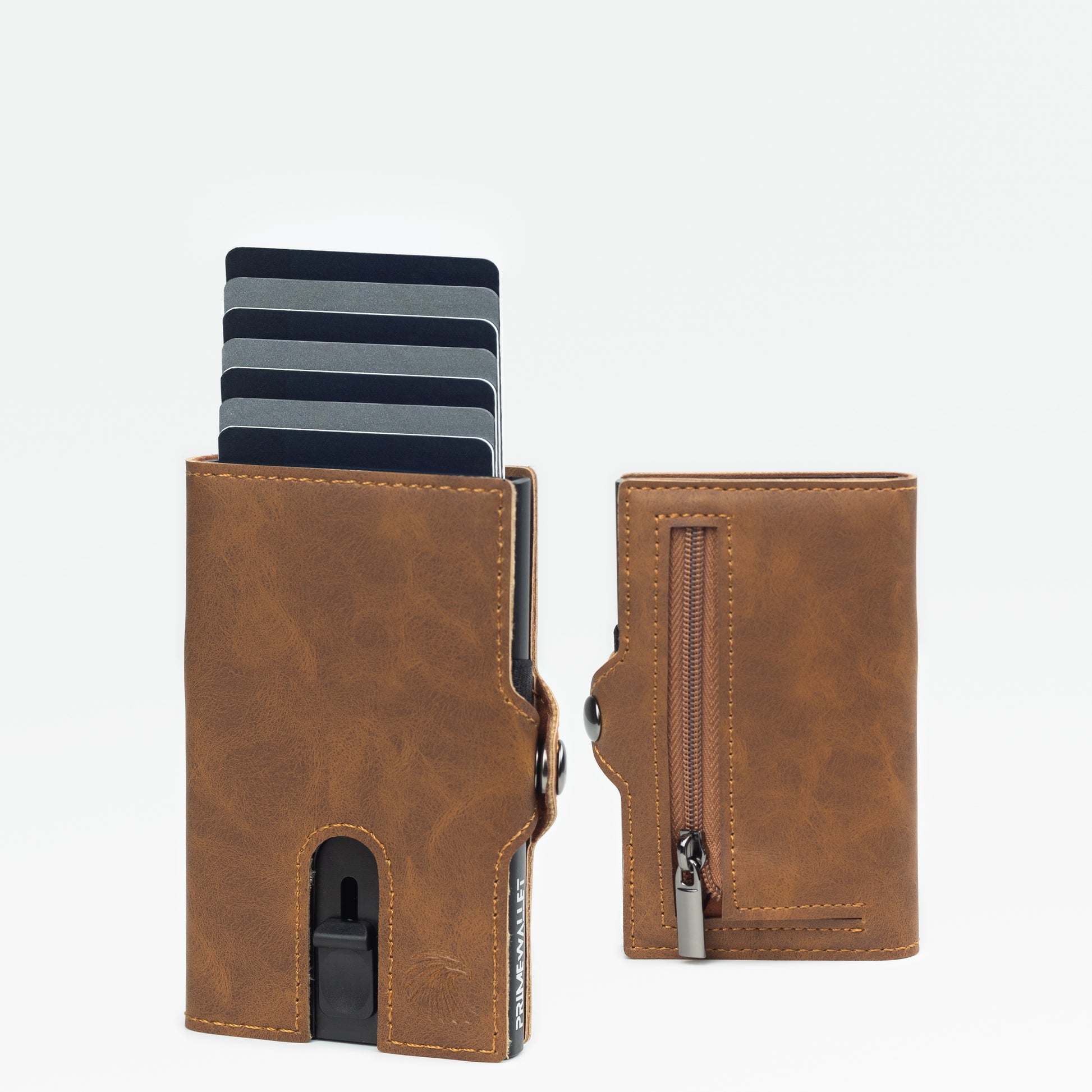 Slim Wallet Push Braun - Schmaler Geldbeutel mit RFID-Schutz und Münzfach