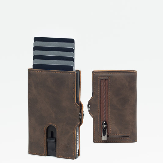 Slim Wallet Push Dunkelbraun - Stilistische Geldbörse mit RFID-Schutz und Münzfach