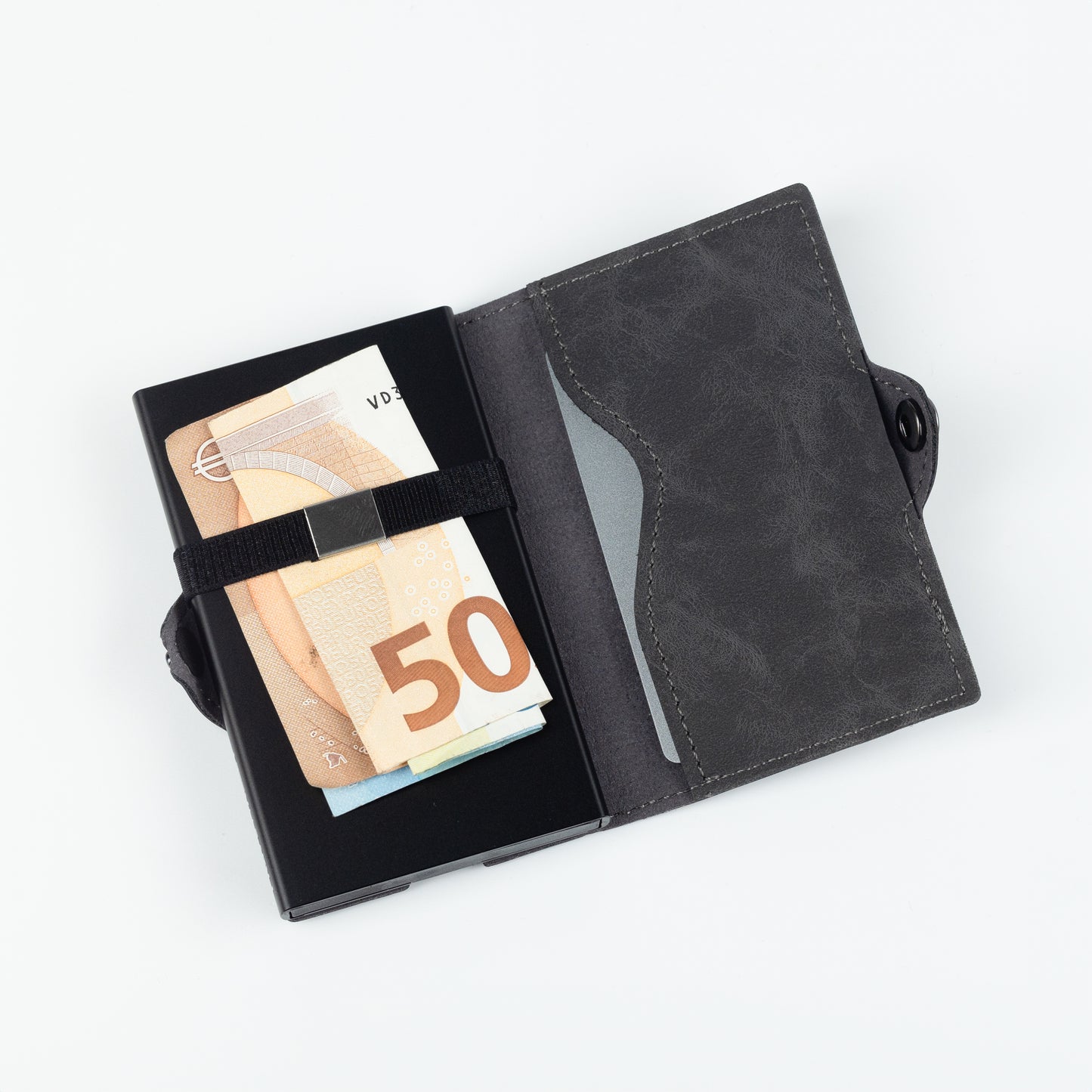 Slim Wallet Push Grau - Kleines Portemonnaie mit Platz für Karten und Scheine