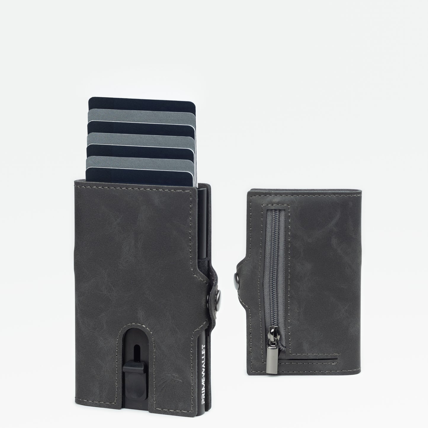 Slim Wallet Push Grau - Geldbeutel mit Münzfach und RFID-Schutz