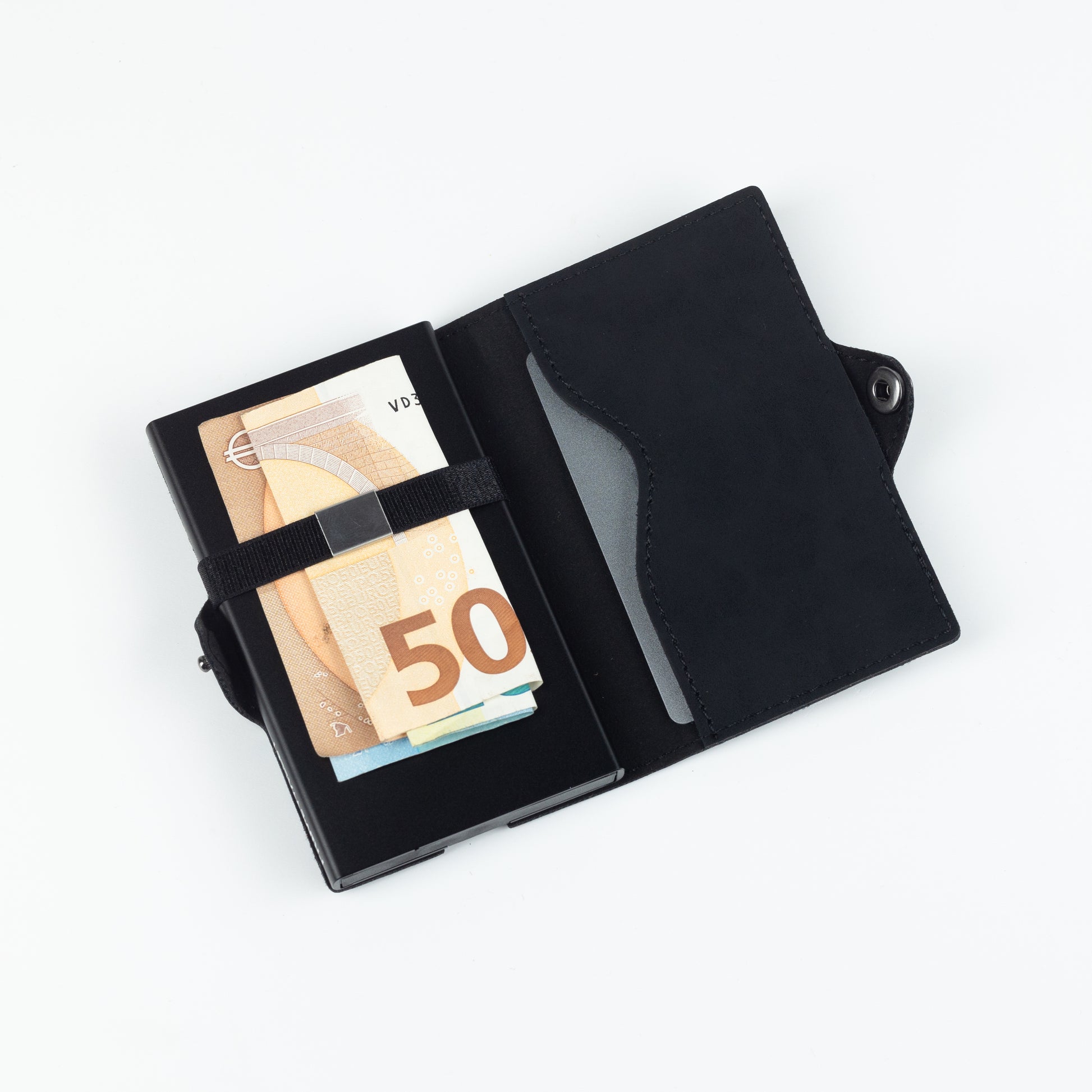 Slim Wallet Push Schwarz - Minimalistische Geldbörse mit Platz für Scheine und Karten
