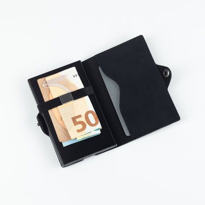 Slim Wallet Push Schwarz - Minimalistische Geldbörse mit Platz für Scheine und Karten