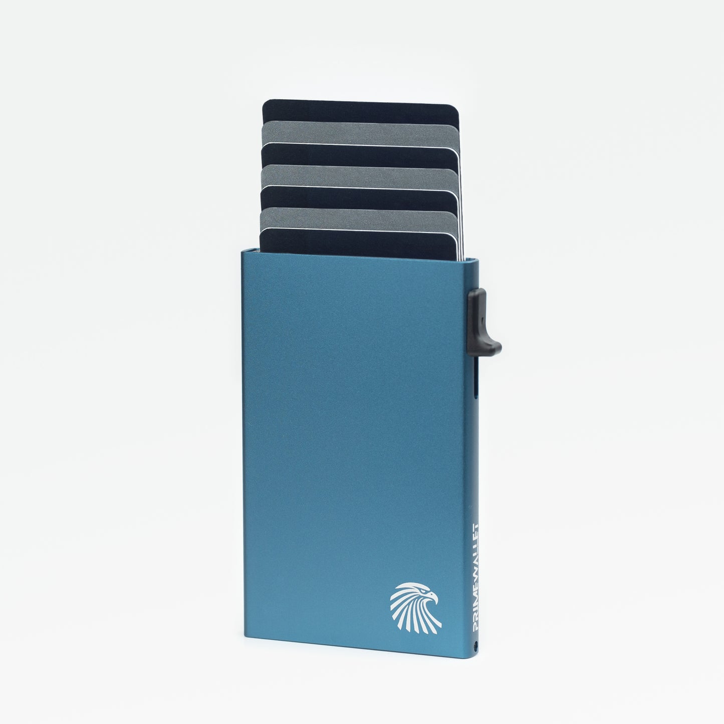 Kartenetui Side Blau – innovativer Cardholder mit praktischem Schiebemechanismus. Schützt Karten zuverlässig vor Knicken und Abnutzung.