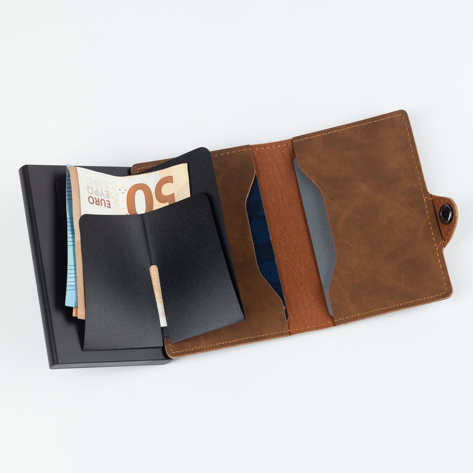 Slim Wallet Braun – perfektes Portemonnaie für Reisen. Leichter Geldbeutel mit RFID-Schutz und Schnellzugriff.