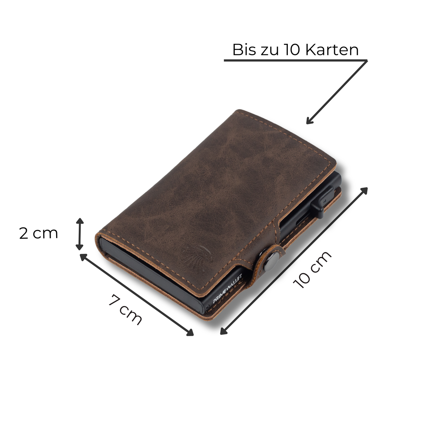 Slim Wallet Dunkelbraun – RFID-geschützte Geldbörse mit Platz für bis zu 10 Karten. Kompakte Größe (10x7x2 cm) für den Alltag.