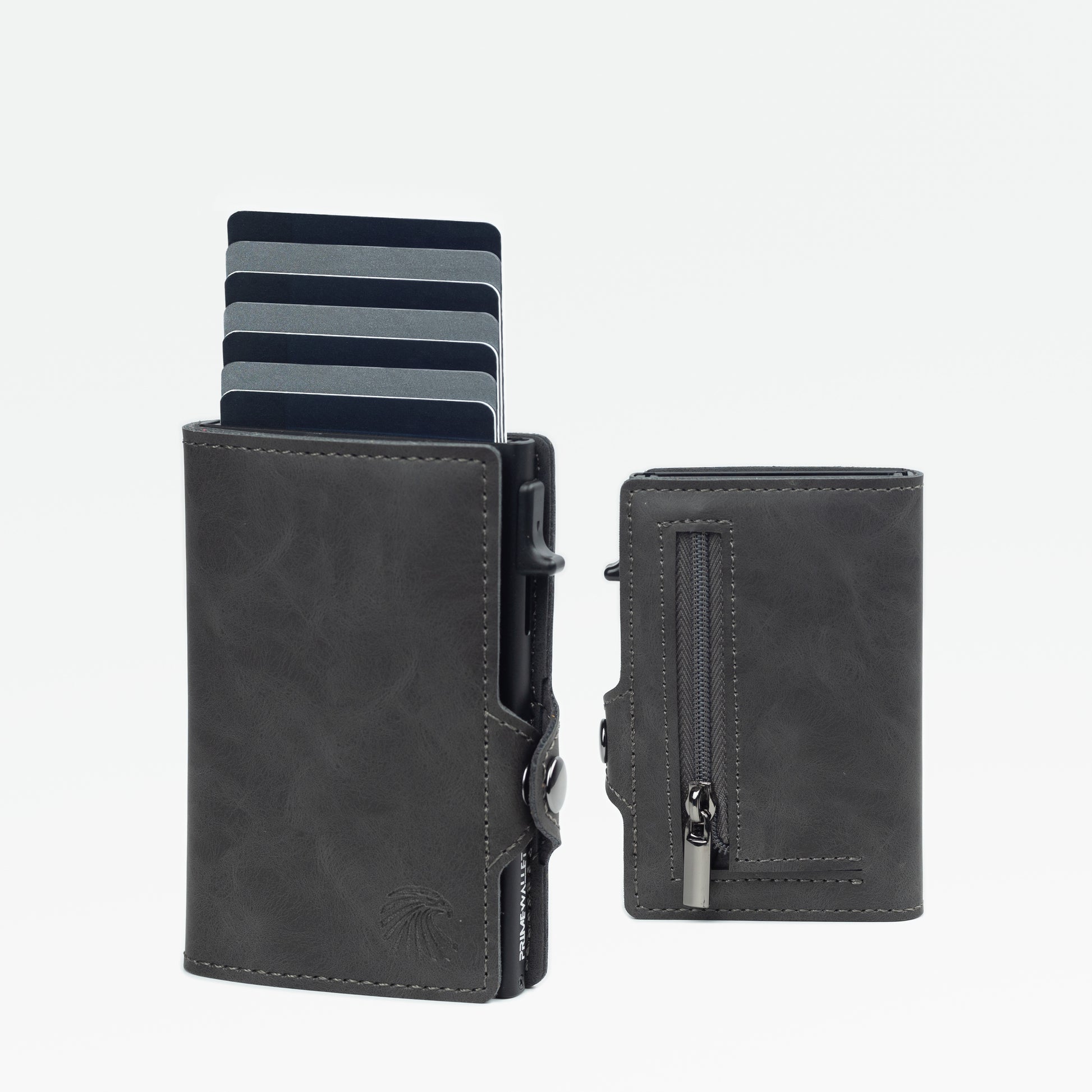 Slim Wallet Grau – kompakte Geldbörse mit Reißverschluss-Münzfach. Perfekter Geldbeutel für Karten, Scheine und Kleingeld.
