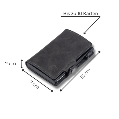 Slim Wallet Grau – stilvolles Portemonnaie im modernen Look. Ideal für Minimalisten, mit Platz für 10 Karten und integriertem RFID-Schutz.
