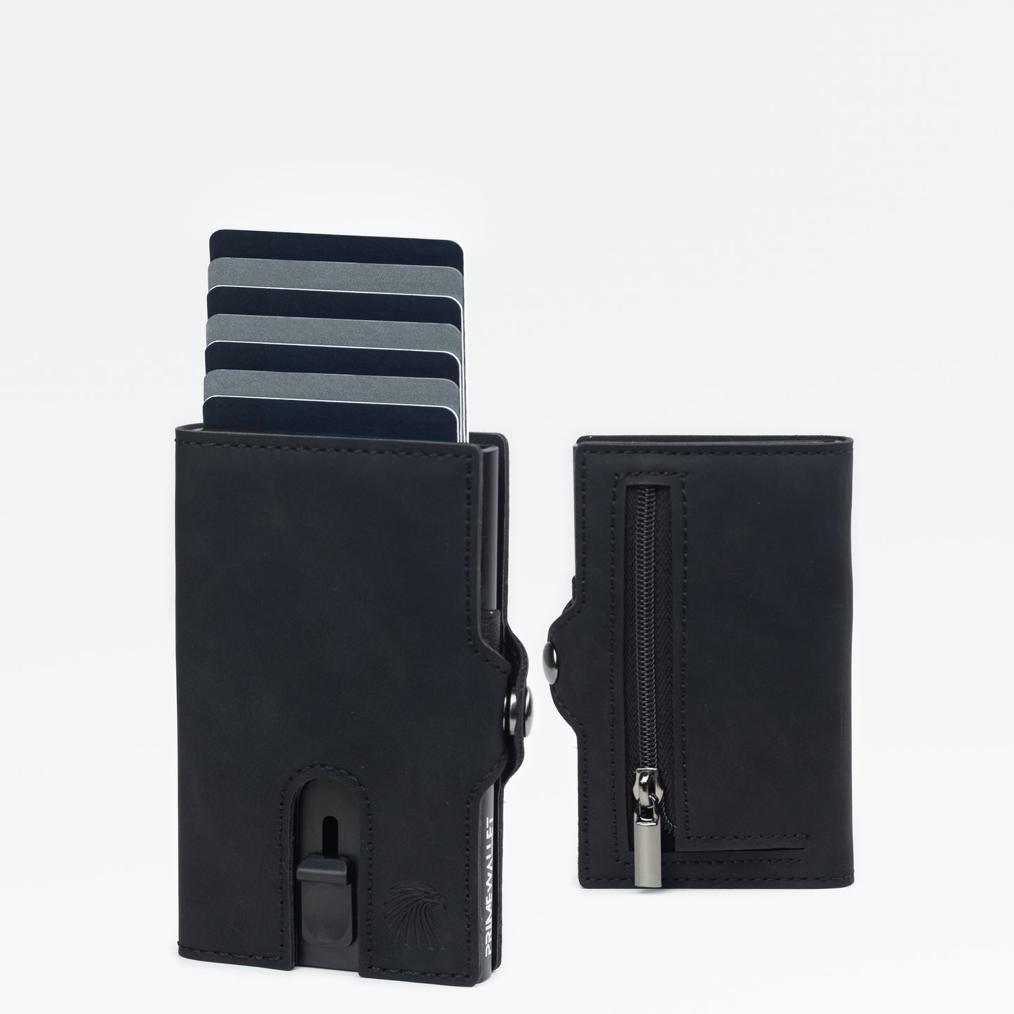 Slim Wallet Push Schwarz – elegante Geldbörse mit Reißverschluss-Münzfach. Perfekt für Münzen, Scheine und Karten.