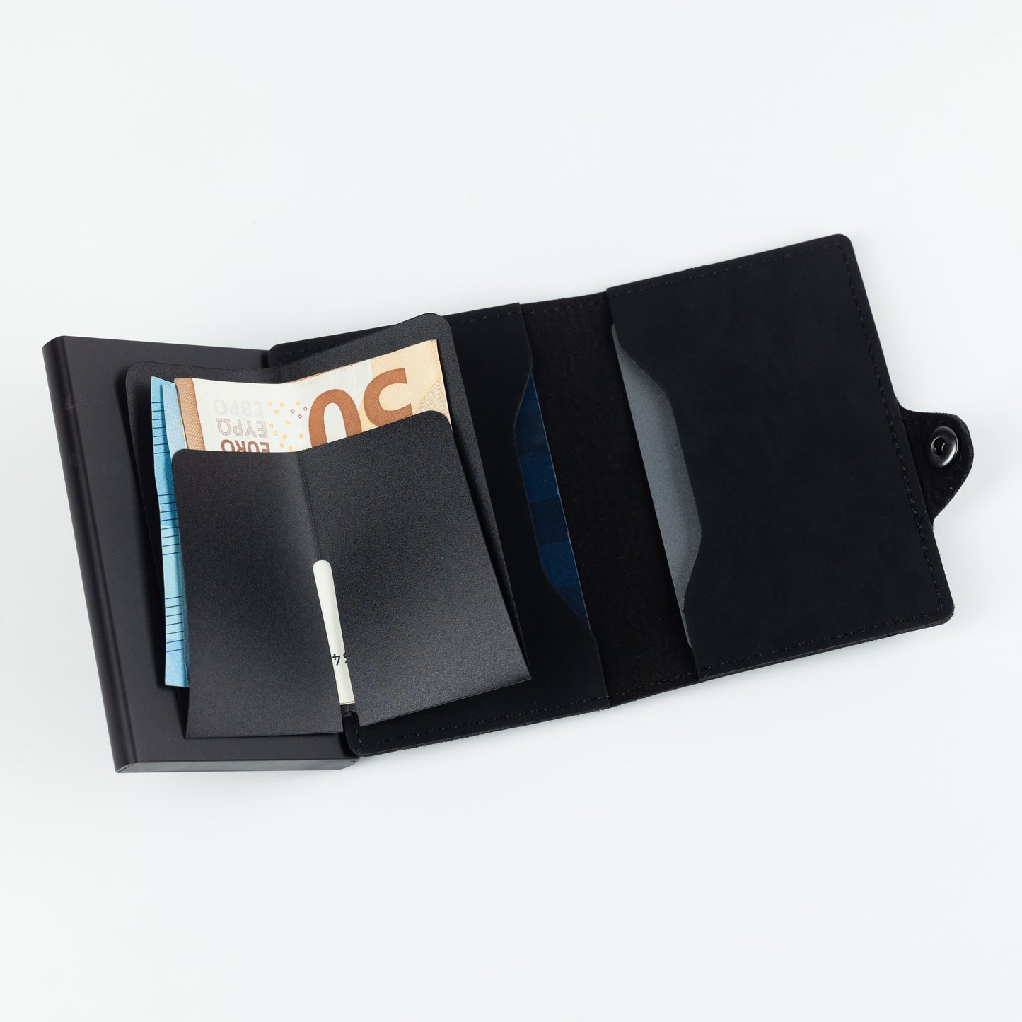 Slim Wallet Schwarz – sicheres Portemonnaie mit integriertem RFID-Schutz. Praktischer Geldbeutel für Karten und Bargeld.