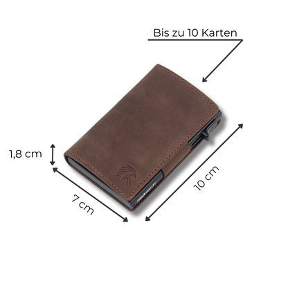 Smart Wallet Dunkelbraun – stilvolle Geldbörse mit RFID-Schutz. Bietet Platz für 10 Karten und überzeugt durch minimalistisches Design und Funktionalität.